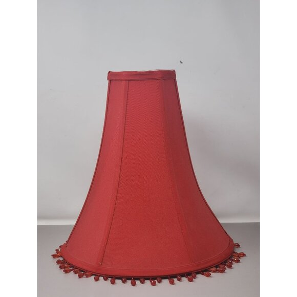 Vintage Crimson Red Fabric Bell Lampshade With Beaded Trim - Picture 1 of 16